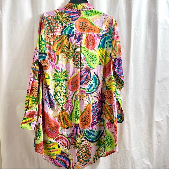 COPY - True Destinations Tropical Fruit Swim Cover Up Shirt/Dress Size Medium - Picture 3 of 11